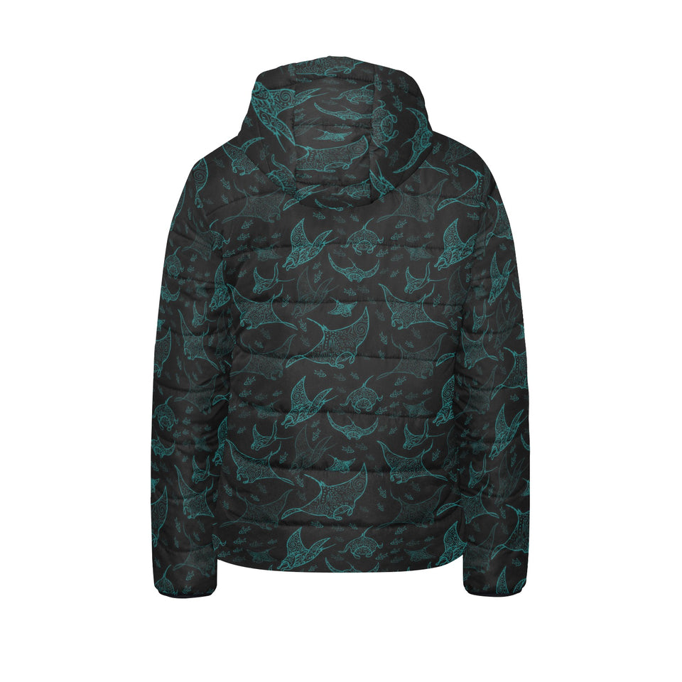 Stingray Pattern Print Design 02 Kids' Boys' Girls' Padded Hooded Jacket