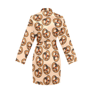 Pretzels Pattern Print Design 02 Women's Long Sleeve Belted Night Robe