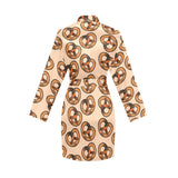 Pretzels Pattern Print Design 02 Women's Long Sleeve Belted Night Robe