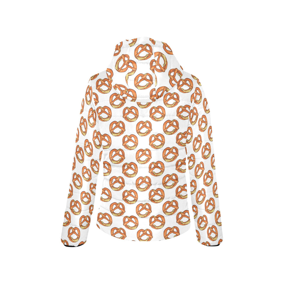 Pretzels Pattern Print Design 03 Women's Padded Hooded Jacket