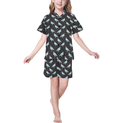 Pigeon Pattern Print Design 01 Kids' Boys' Girls' V-Neck Short Pajama Set