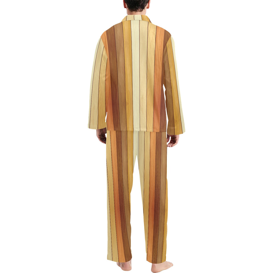 Wood Printed Pattern Print Design 01 Men's Long Pajama Set