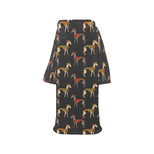 Greyhound Pattern Print Design 01 Blanket Robe with Sleeves