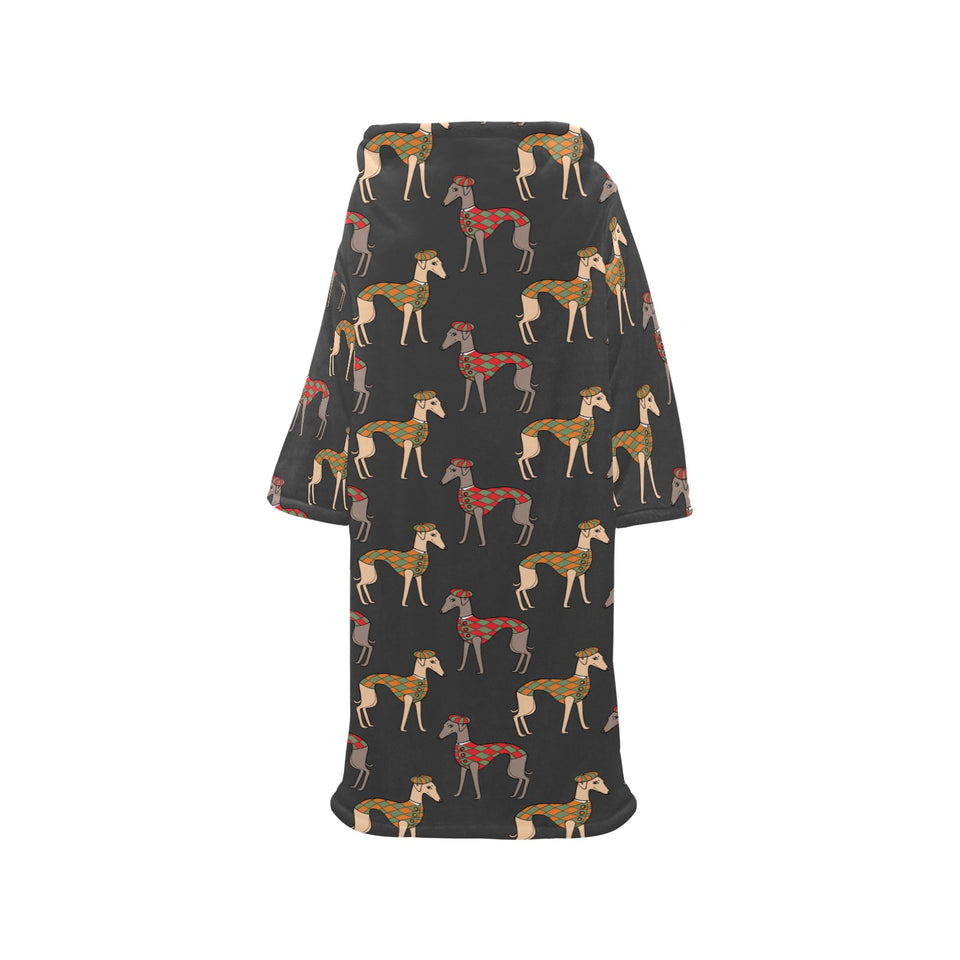 Greyhound Pattern Print Design 01 Blanket Robe with Sleeves