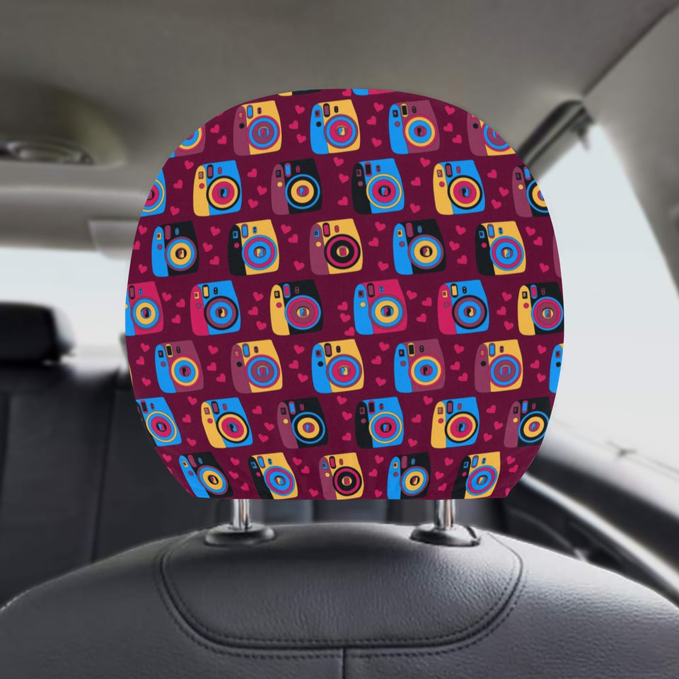 Camera Pattern Print Design 04 Car Headrest Cover