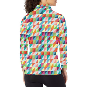 Rainbow Geometric Pattern Women's Long Sleeve Polo Shirt