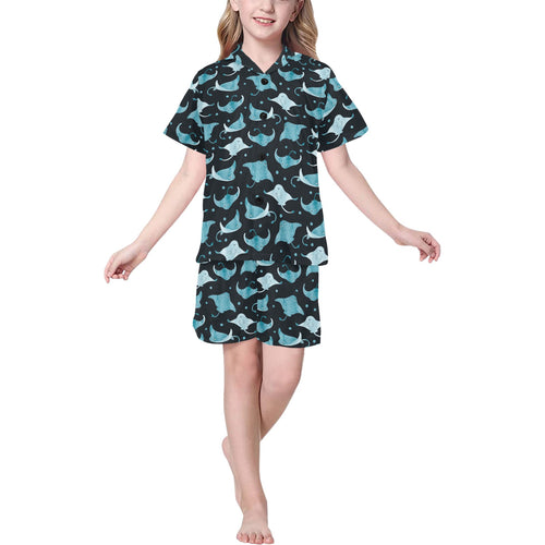 Stingray Pattern Print Design 04 Kids' Boys' Girls' V-Neck Short Pajama Set