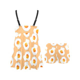 Fried Eggs Pattern Print Design 01 Chest Sexy Pleated Two Piece Swim Dress