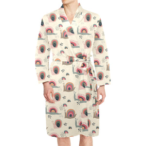 Snail Pattern Print Design 04 Men's Long Sleeve Belted Night Robe