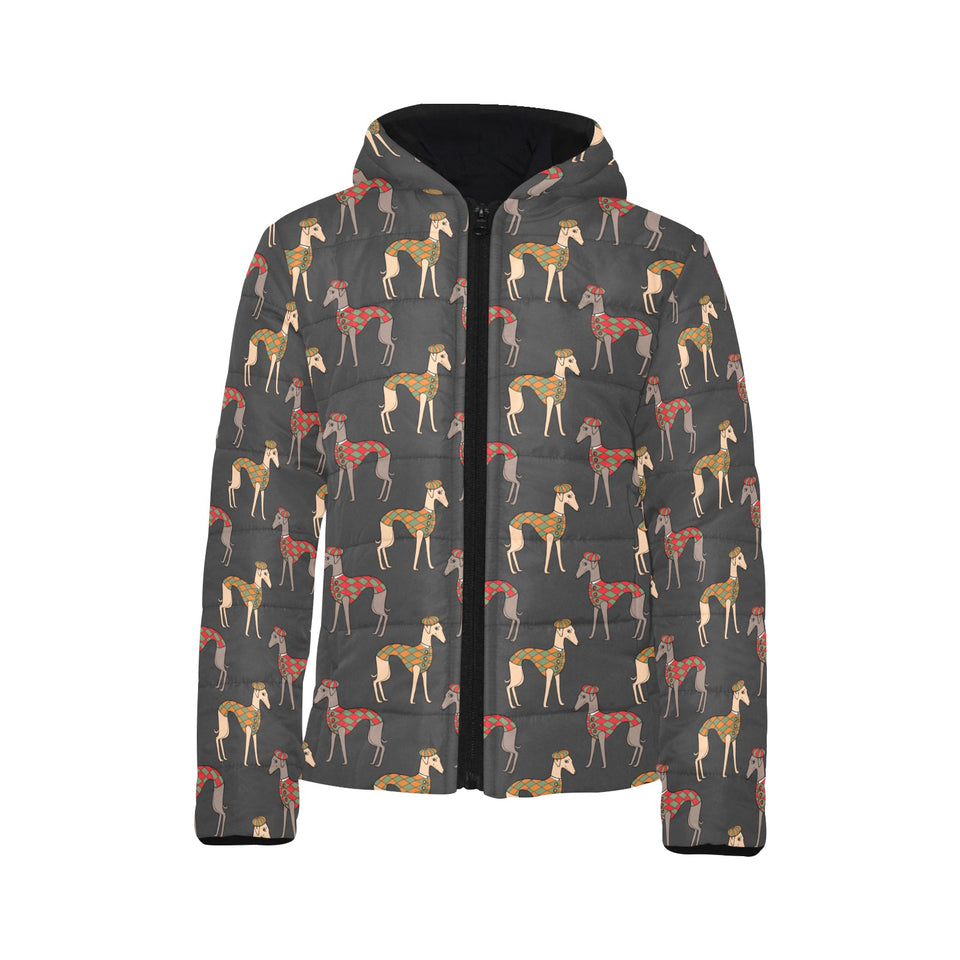 Greyhound Pattern Print Design 01 Kids' Boys' Girls' Padded Hooded Jacket