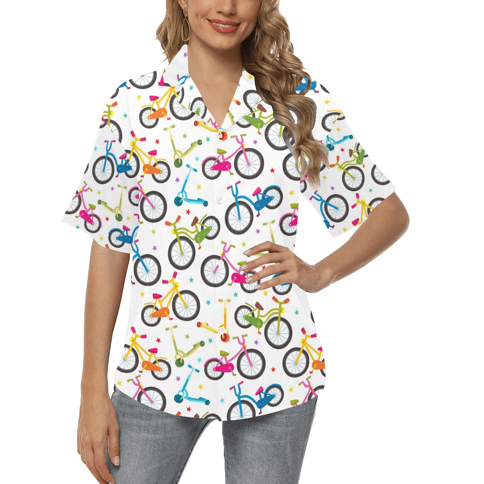 Bicycle Pattern Print Design 02 Women's All Over Print Hawaiian Shirt