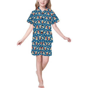 Popcorn Pattern Print Design 03 Kids' Boys' Girls' V-Neck Short Pajama Set