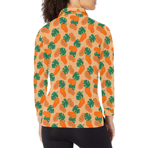 Papaya Leaves Pattern Women's Long Sleeve Polo Shirt