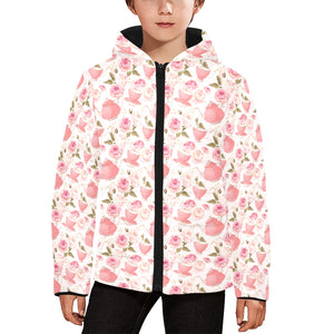 Tea pots Pattern Print Design 04 Kids' Boys' Girls' Padded Hooded Jacket