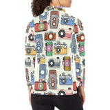 Camera Pattern Print Design 05 Women's Long Sleeve Polo Shirt