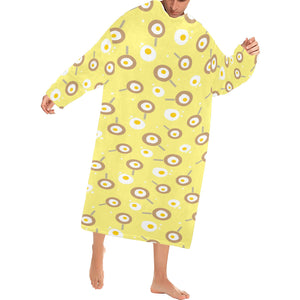 Fried Eggs Pattern Print Design 03 Blanket Robe with Sleeves