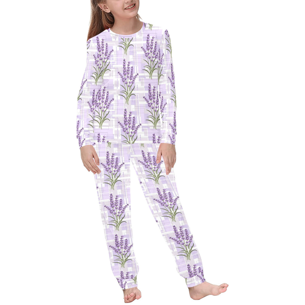 Lavender Pattern Theme Kids' Boys' Girls' All Over Print Pajama Set