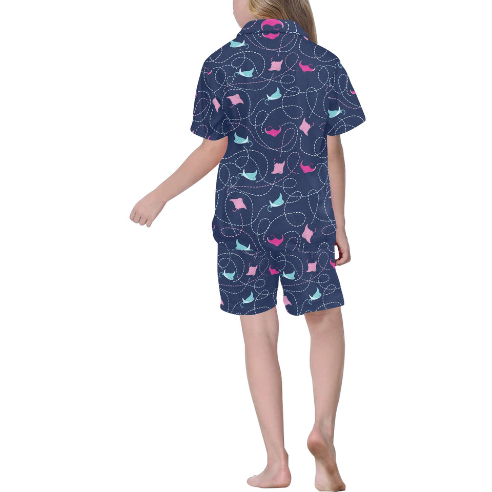 Stingray Pattern Print Design 05 Kids' Boys' Girls' V-Neck Short Pajama Set