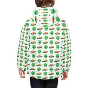 Alien Pattern Print Design 02 Kids' Boys' Girls' Padded Hooded Jacket