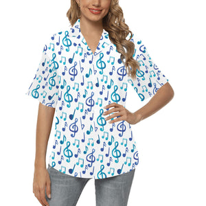 Music Notes Pattern Print Design 03 Women's All Over Print Hawaiian Shirt