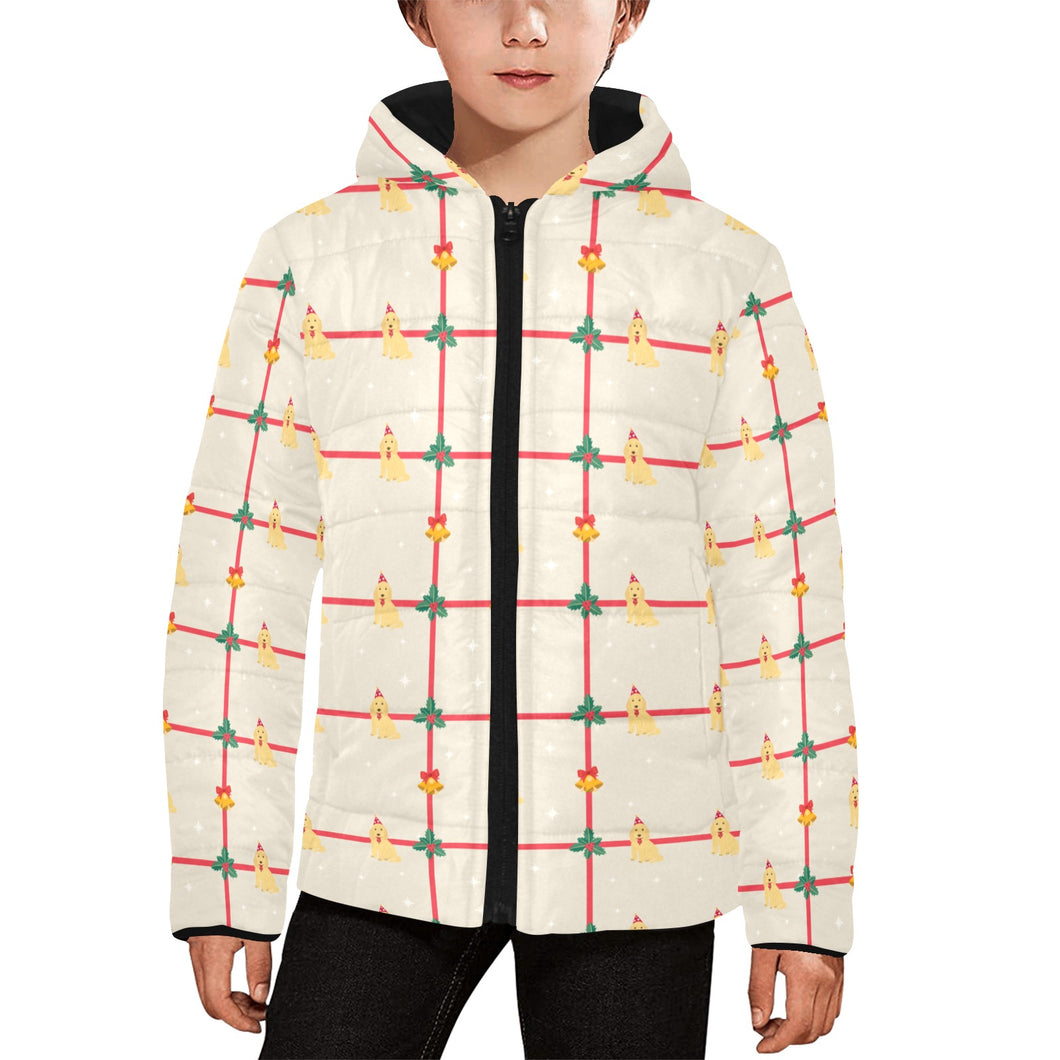 Golden Retriever Pattern Print Design 01 Kids' Boys' Girls' Padded Hooded Jacket