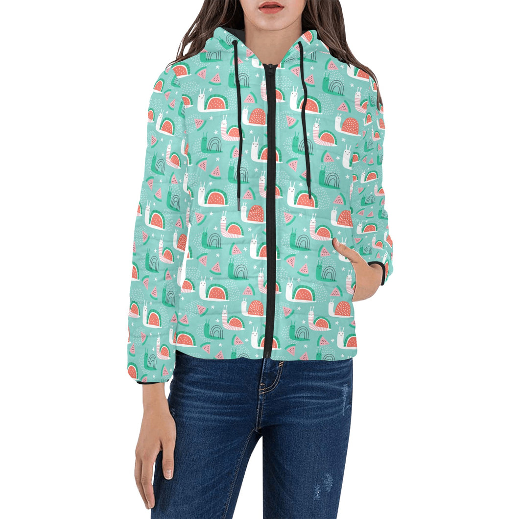 Snail Pattern Print Design 01 Women's Padded Hooded Jacket