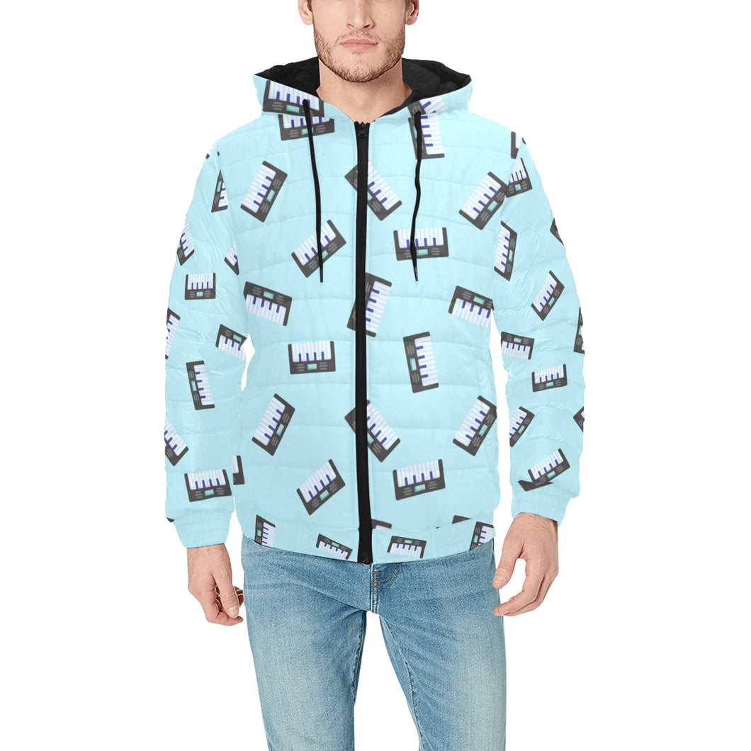 Piano Pattern Print Design 05 Men's Padded Hooded Jacket(ModelH42)