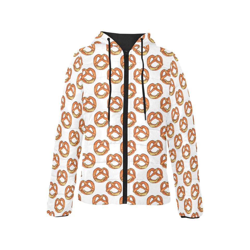 Pretzels Pattern Print Design 03 Women's Padded Hooded Jacket