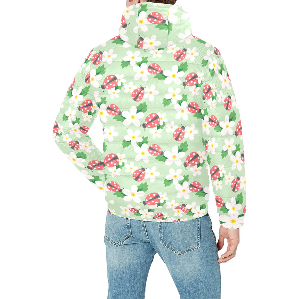 Ladybug Pattern Print Design 05 Men's Padded Hooded Jacket(ModelH42)