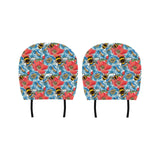 Bee Red and Blue Hibiscus Pattern Car Headrest Cover