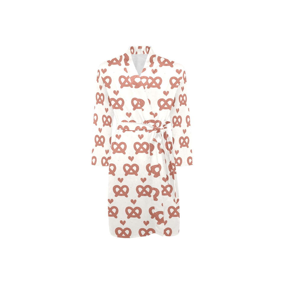 Pretzels Pattern Print Design 01 Men's Long Sleeve Belted Night Robe