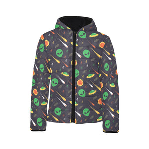 Alien Pattern Print Design 03 Kids' Boys' Girls' Padded Hooded Jacket