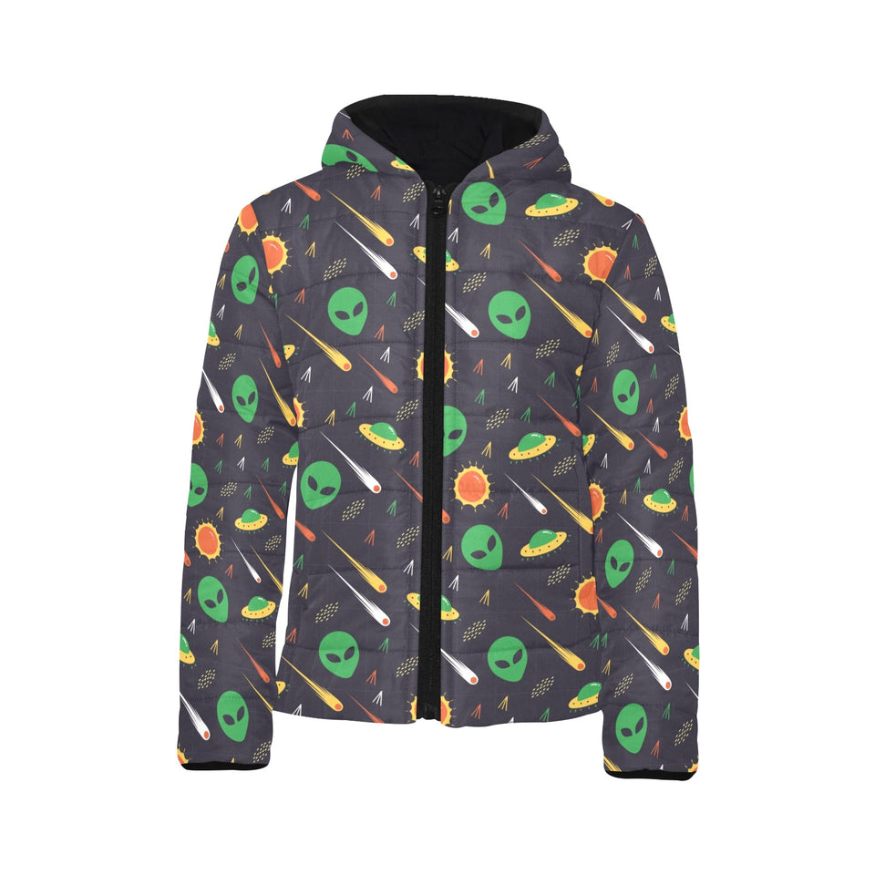 Alien Pattern Print Design 03 Kids' Boys' Girls' Padded Hooded Jacket