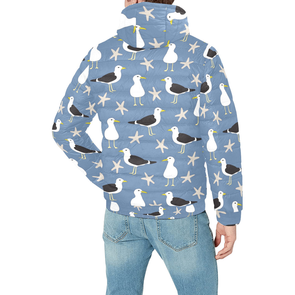 Seagull Pattern Print Design 01 Men's Padded Hooded Jacket(ModelH42)