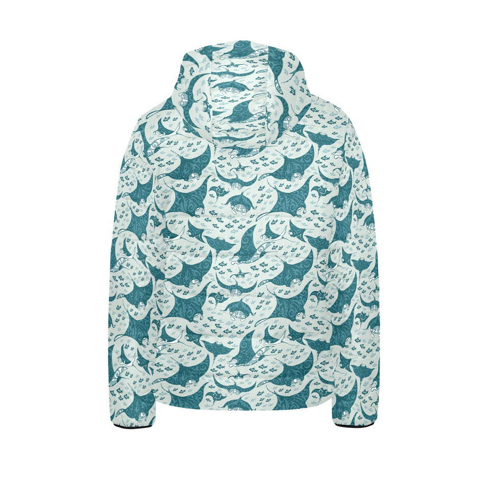 Stingray Pattern Print Design 01 Kids' Boys' Girls' Padded Hooded Jacket