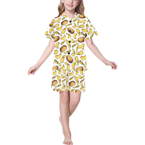 Potato Chips Pattern Print Design 01 Kids' Boys' Girls' V-Neck Short Pajama Set