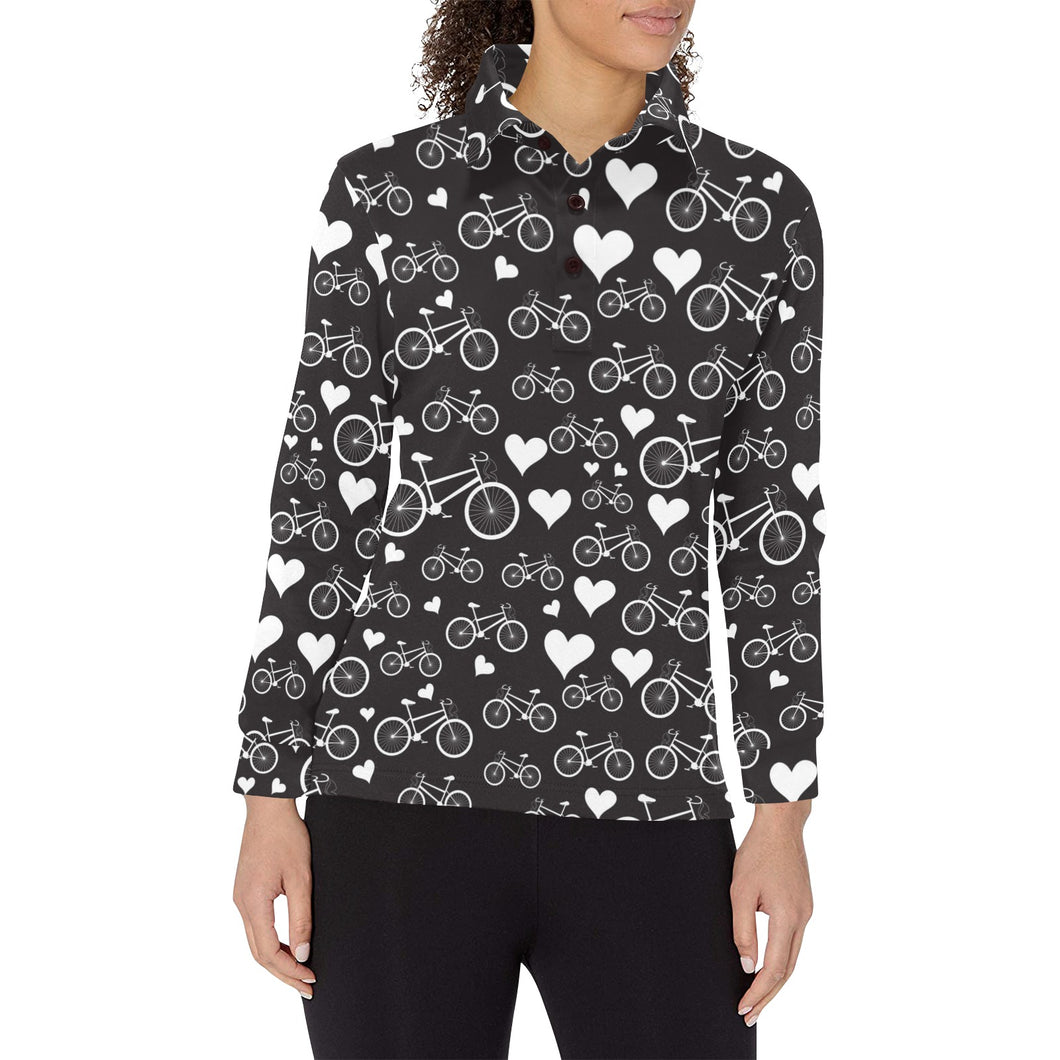 Bicycle Pattern Print Design 05 Women's Long Sleeve Polo Shirt