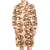 Pretzels Pattern Print Design 02 Men's Long Sleeve Belted Night Robe