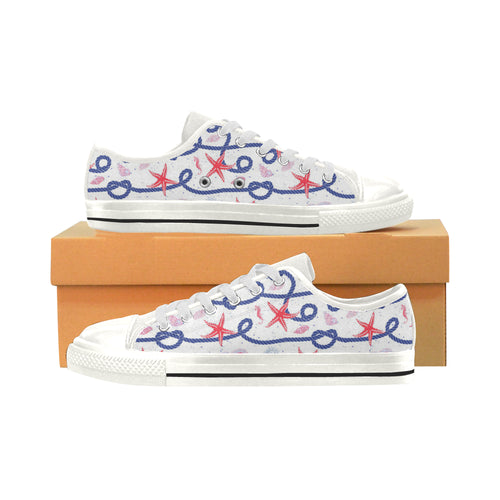 Starfish Shell Rope Pattern Women's Low Top Canvas Shoes White