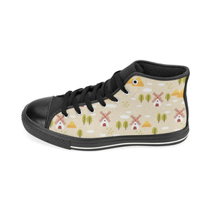 Windmill Pattern Women's High Top Canvas Shoes Black