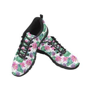 Pink Lotus Waterlily Pattern Men's Sneakers Black