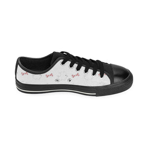 White Pomeranian Pattern Men's Low Top Canvas Shoes Black