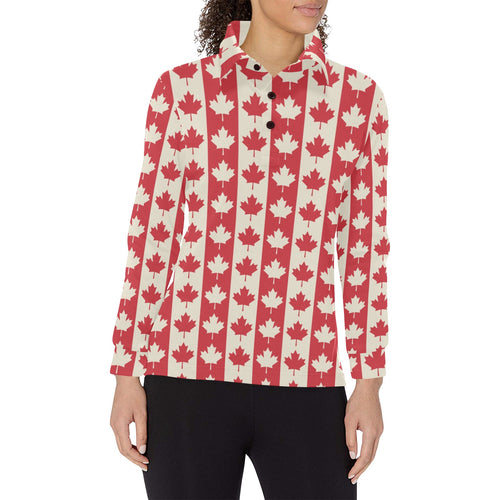 Canada Pattern Print Design 03 Women's Long Sleeve Polo Shirt