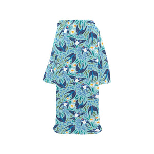 Swallow Pattern Print Design 05 Blanket Robe with Sleeves