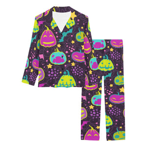 Halloween Pumpkin Bat Pattern Women's Long Pajama Set