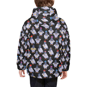 Pigeon Pattern Print Design 04 Kids' Boys' Girls' Padded Hooded Jacket