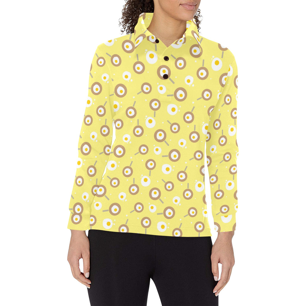 Fried Eggs Pattern Print Design 03 Women's Long Sleeve Polo Shirt