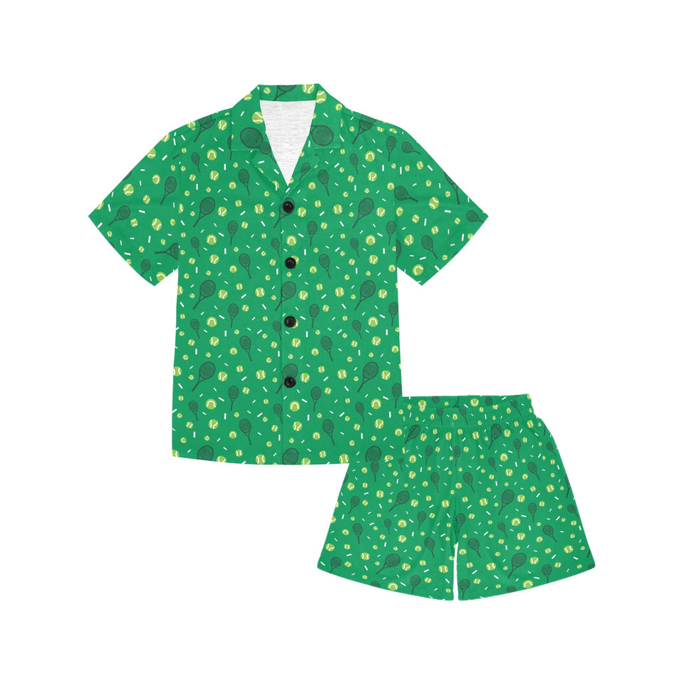 Tennis Pattern Print Design 03 Kids' Boys' Girls' V-Neck Short Pajama Set