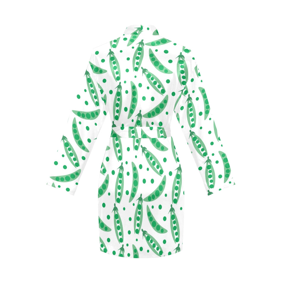 Green Peas Pattern Print Design 01 Women's Long Sleeve Belted Night Robe