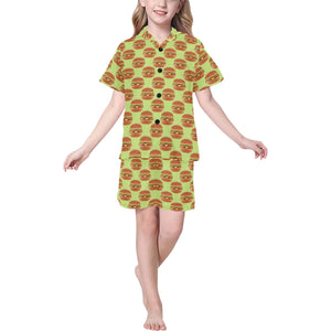 Hamburger Pattern Print Design 02 Kids' Boys' Girls' V-Neck Short Pajama Set